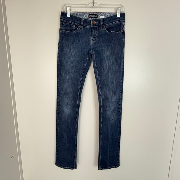 Marmot Denim - Marmot Jeans Womens 4 Dark Wash Slim Straight Leg Embroidered Gorpcore Denim